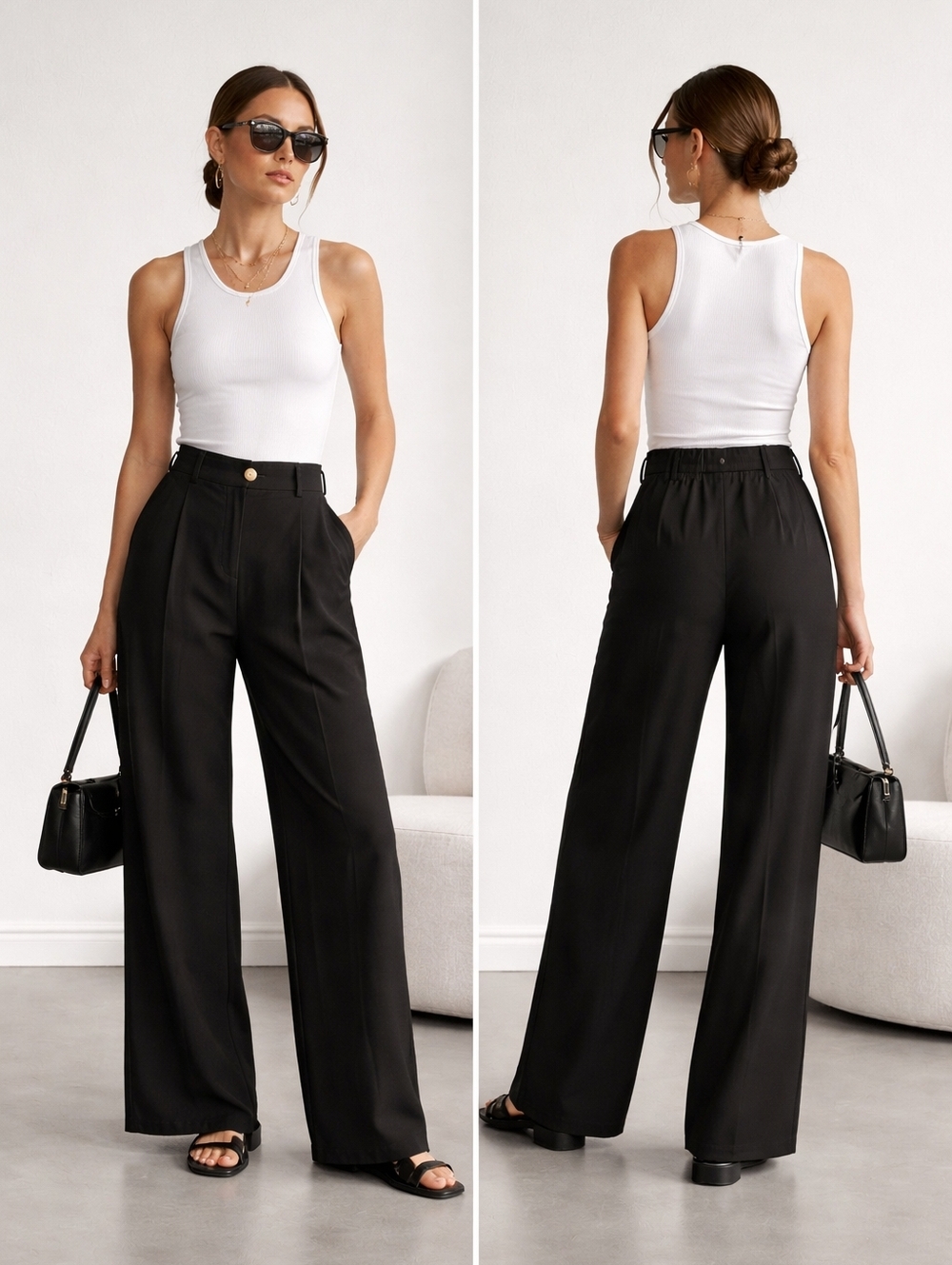 LILLUSORY Trouser Pants Womens Medium Black Wide Leg High Rise Minimalist NWT